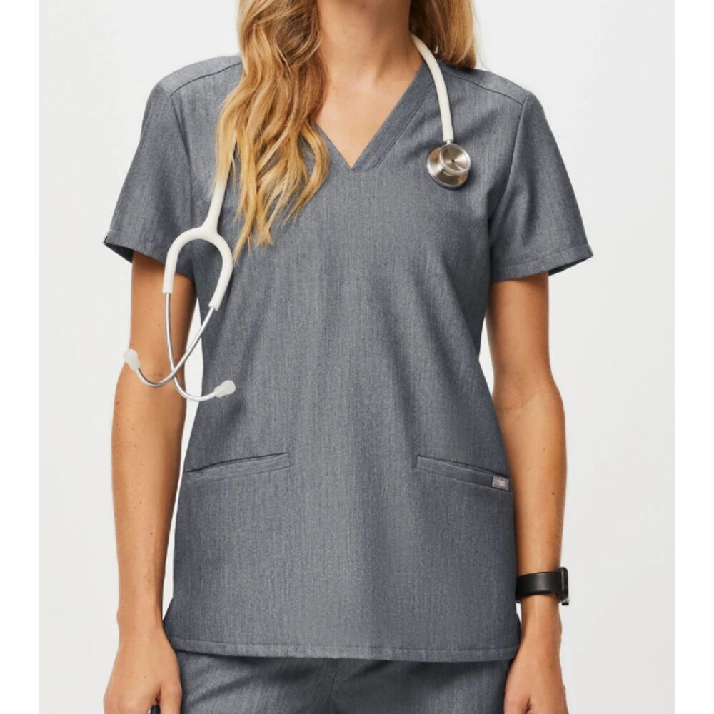 FIGS Casma Three-Pocket Scrub Top Technical Collection Women's Gray Small Scrub